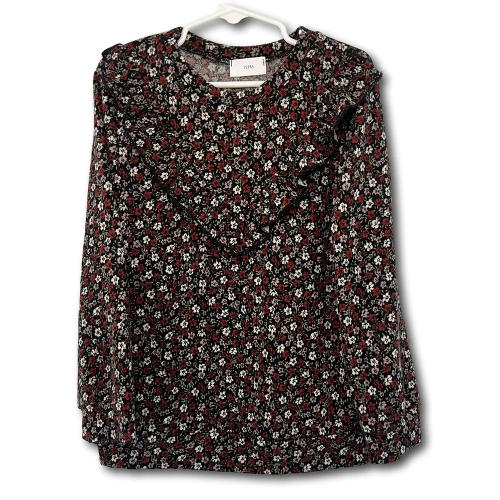 Kids Long Sleeve Pheasant Shirt Front Frills Floral Red Black Girls Size Large 8